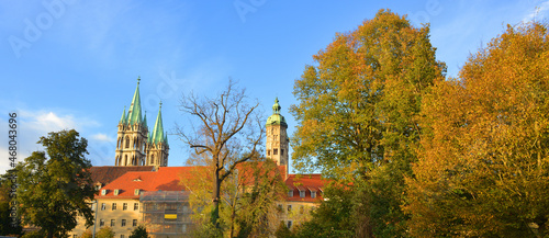 Fototapeta Naklejka Na Ścianę i Meble -  Naumburg panorama banner view to the historical basilica during autumn season