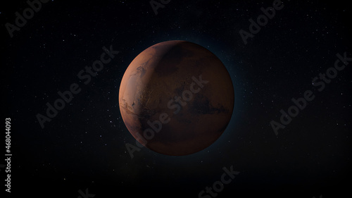MARS in space CG image from real elements (stars & planetary surface map) Planet, Fourth Rock from the Sun 
