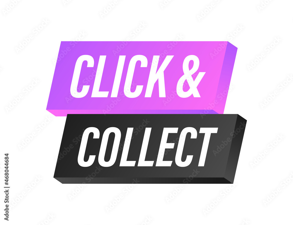 Megaphone click and collect banner. Flat style. Website vector icon. Vector stock illustration Megaphone click and collect banner. Flat style. Website vector icon. Vector stock illustration
