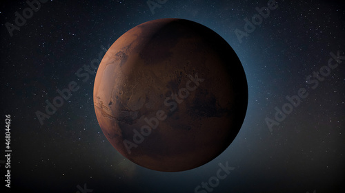 MARS in space CG  image from real elements (stars & planetary surface map) Planet, Fourth Rock from the Sun 