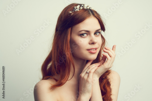 pretty woman naked shoulders makeup decoration charm