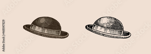 Vintage Hat. Coco or Derby or Bowler. for elegant men. Retro fashion. English style. Hand drawn