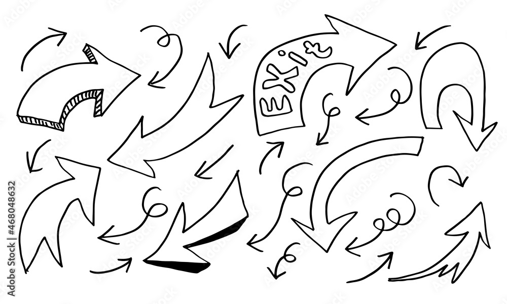 Obraz premium doodle design elements. hand drawn arrows isolated on white background. Vector illustration.