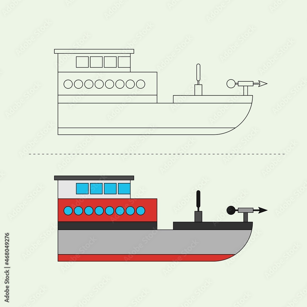 Obraz premium Sea Transportation Vehicle Vector Design Illustration. Education Coloring book pages for kids.