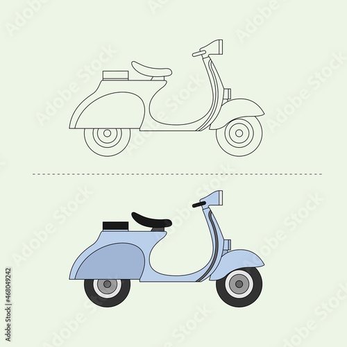 Motorcycle Vector Design Illustration. Education Coloring book pages for kids.