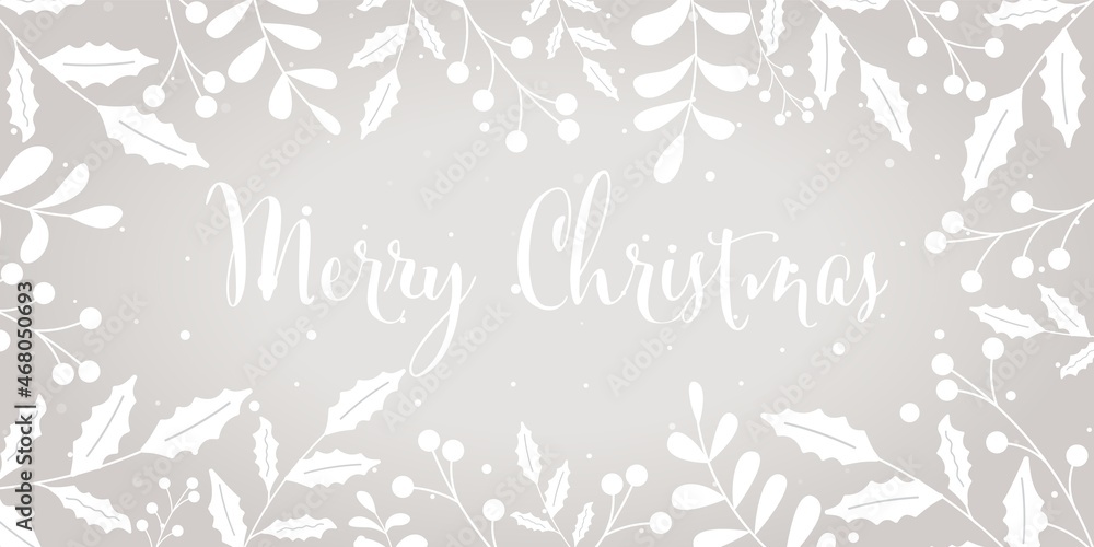 Fototapeta premium Winter snowflake greeting banner with gray background. Merry Christmas invitation design card. Wintertime paper poster template for christmas holiday. Vector illustration