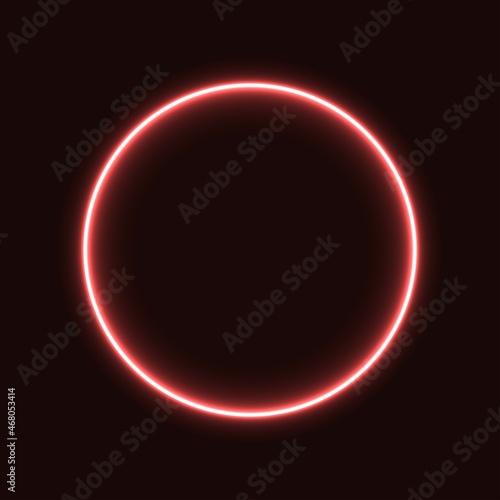 red neon circle. glowing circle on a black background. pink neon vector print.