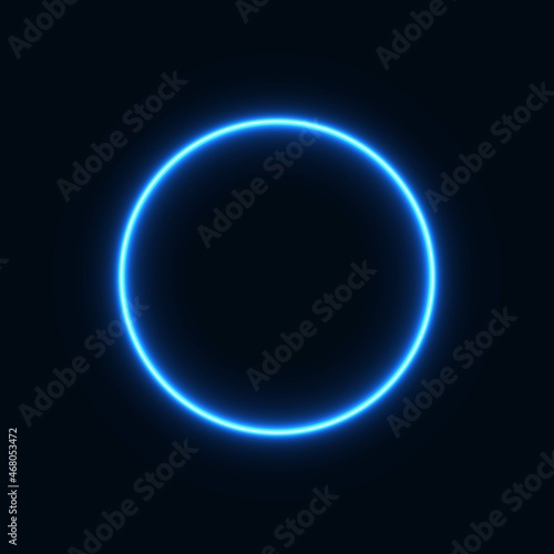 blue neon circle. glowing circle on a black background. pink neon vector print.