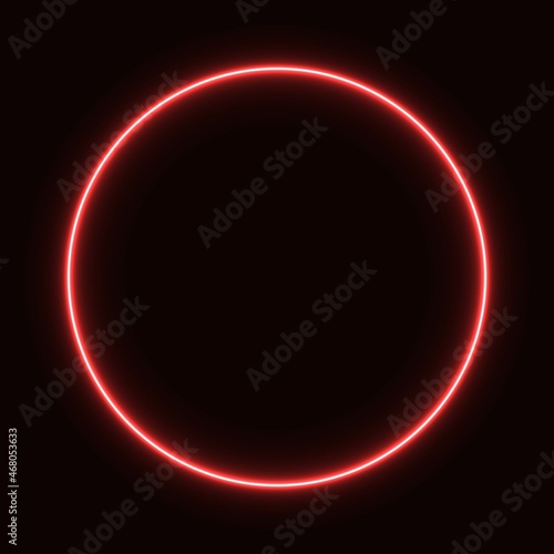 red neon circle. glowing circle on a black background. pink neon vector print.