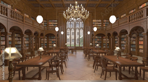 Victorian library room interior 3d illustration © max79im
