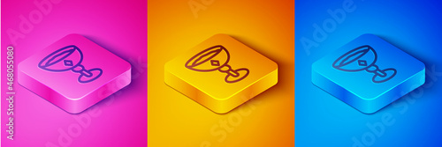 Isometric line Medieval goblet icon isolated on pink and orange, blue background. Square button. Vector