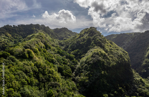 Drone shot aerial view of the mountains in Tahiti, French Polynesia © Tell Death I'm Busy