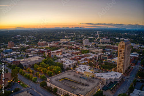 Aerial View of Spartanburg, South Carolina at Dusk © Jacob