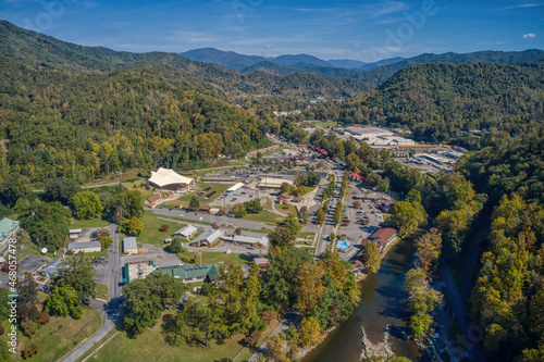 Aerial View of Cherokee, North Carolina on a Native American Reservation photo