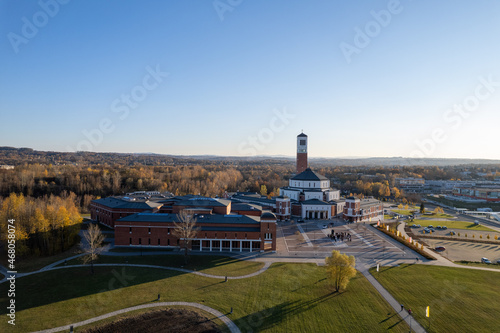 Obraz na płótnie Pope John Paul II Sanctuary in Krakow, aerial view at sunset w salonie