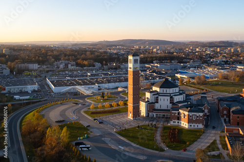 Obraz na płótnie Pope John Paul II Sanctuary in Krakow, aerial view at sunset w salonie