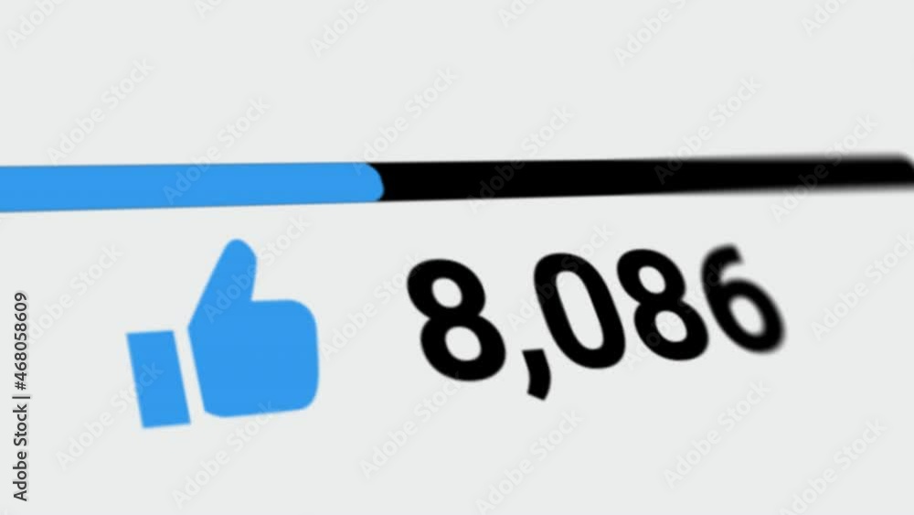 Number Counter Of Likes On Social Media Site. Modern Thumbs Up Icon Animation, Clicks Up To 10000 Likes, Close Up View On White Background Number Counter Of Likes On Social Media Site. Modern Thumbs Up Icon Animation, Clicks Up To 10000 Likes, Close Up View On White Background