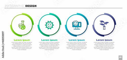 Set Test tube with toxic liquid, Virus, Genetic engineering and Plant breeding. Business infographic template. Vector