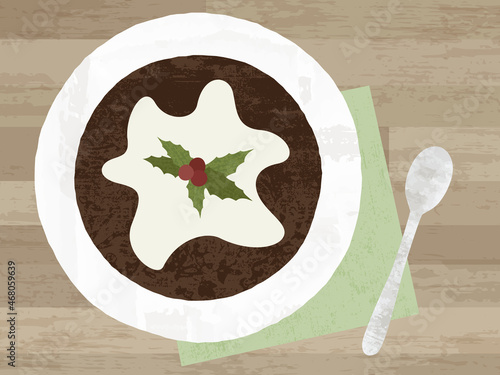 Textured figgy pudding in a cut paper style
