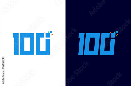 Number 100 digital logo design with pixel