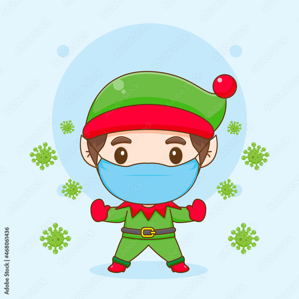 cute elf wearing mask protect from virus chibi cartoon character illustration cute elf wearing mask protect from virus chibi cartoon character illustration