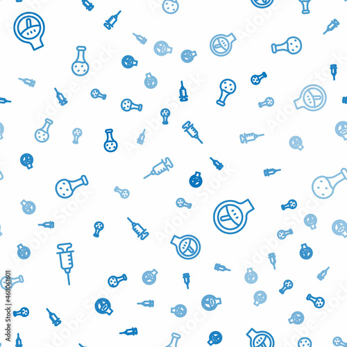 Set line Syringe, Gauge scale and Test tube on seamless pattern. Vector