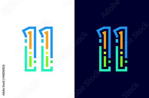Number 11 digital logo with colorful line
