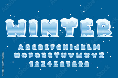 decorative winter with snow Font and Alphabet