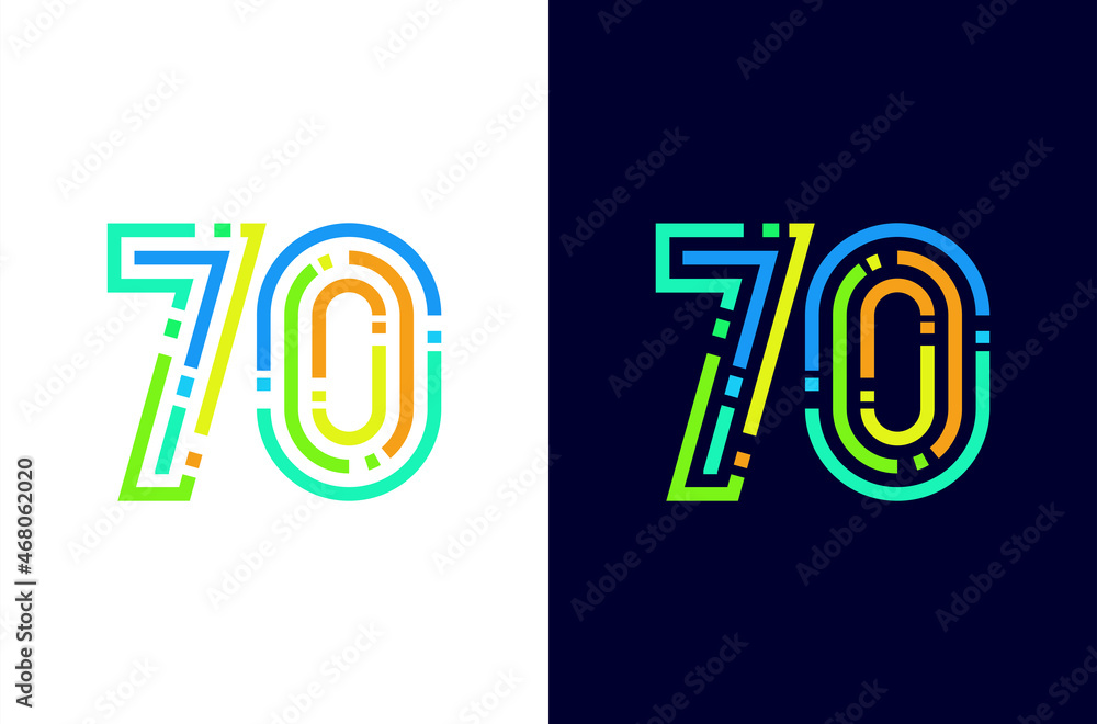 Number 70 digital logo with colorful line Number 70 digital logo with colorful line
