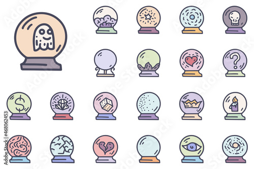 Crystal balls color vector doodle simple icon set