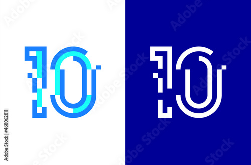 Number 10 digital logo. Numbers design with technology concept. Line logo and pixel