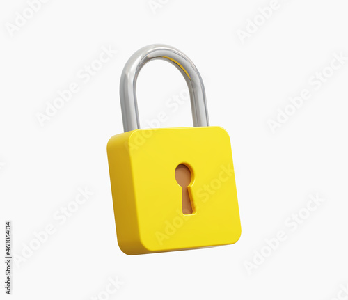 3D Realistic Yellow Locked padlock vector illustration photo
