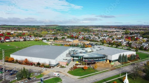 Aerial of Alder Street Community Centre in Orangeville, Ontario, Canada 4K