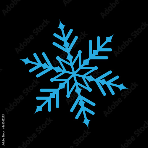 Blue Snowflake. Symbol of winter, Christmas, New Year holiday. Blue silhouette on black background. Vector illustration