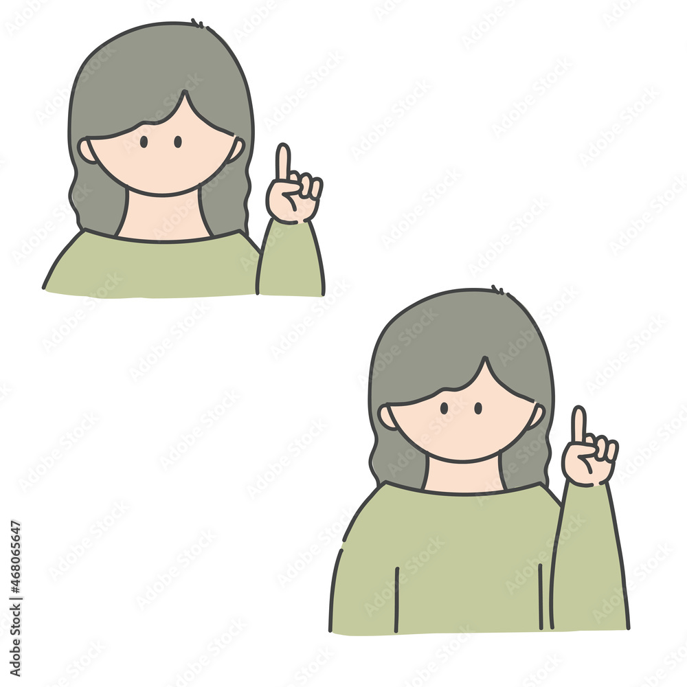 ポイントのポーズをしたの女の子のバストアップアイコンイラスト