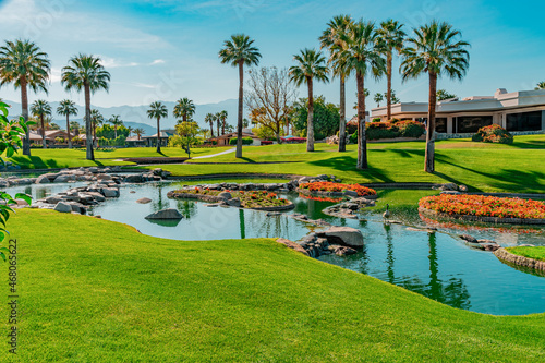 Palm Springs is lined with Palm trees, ponds, and green belts in Southern California Fototapet