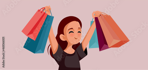 Happy Girl with Shopping Bags Vector Cartoon Illustration. 