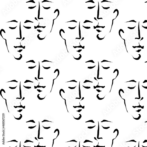 Vector pattern with  hand drawn illustration with face  . Creative artwork in minimalism style. Template for card, poster, banner, print for t-shirt, pin, badge, patch.