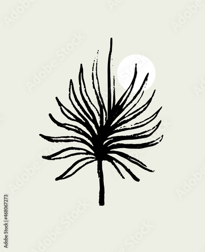 Vector  hand drawn illustration with  floral element . Creative artwork in minimalism style. Template for card, poster, banner, print for t-shirt, pin, badge, patch.