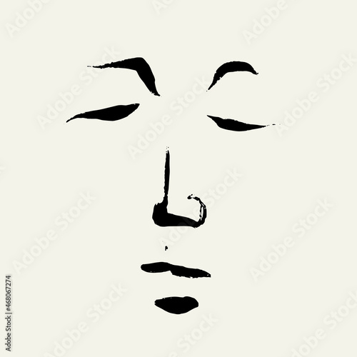 Vector  hand drawn illustration with face  . Creative artwork in minimalism style. Template for card, poster, banner, print for t-shirt, pin, badge, patch.