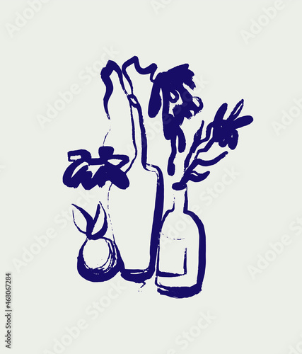 Vector hand drawn illustration with still life with floral elements . Creative artwork. Template for card, poster, banner, print for t-shirt, pin, badge, patch.