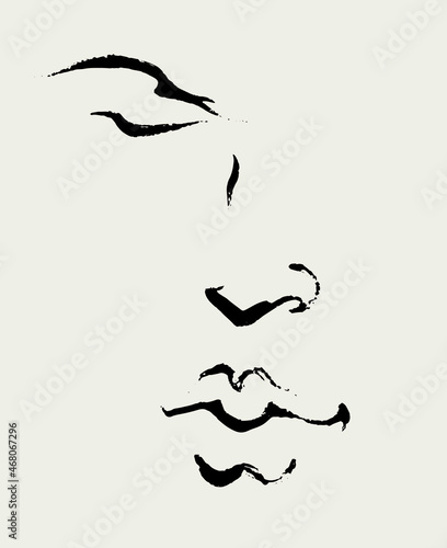 Vector  hand drawn illustration with face  . Creative artwork in minimalism style. Template for card, poster, banner, print for t-shirt, pin, badge, patch.