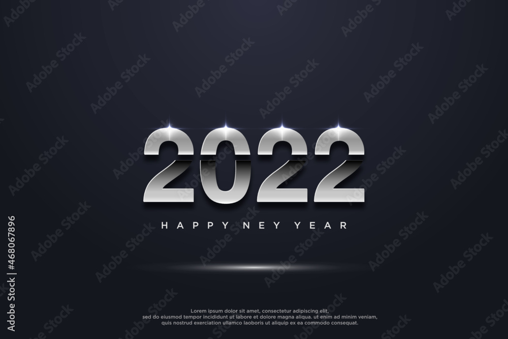 Happy new year 2022 in elegant silver gradient style.,