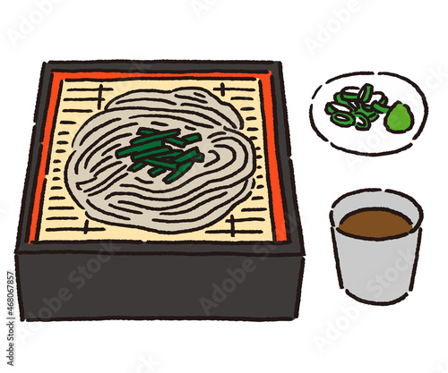 ざる蕎麦と蕎麦つゆ、薬味のセット
