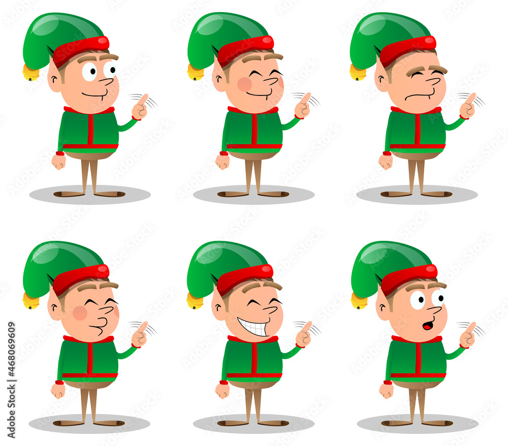 Christmas Elf saying no with his finger. Vector cartoon character illustration of Santa Claus's little worker, helper. Christmas Elf saying no with his finger. Vector cartoon character illustration of Santa Claus's little worker, helper.