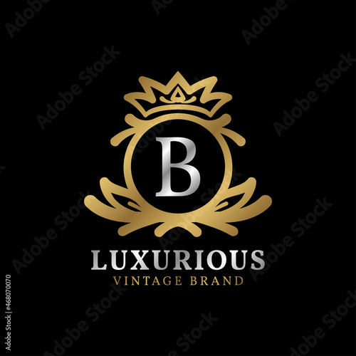 letter B with crown luxury crest for beauty care  salon  spa  fashion vector logo design