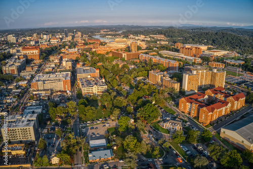 Aerial View of a large Public University in Knoxville, Tennessee