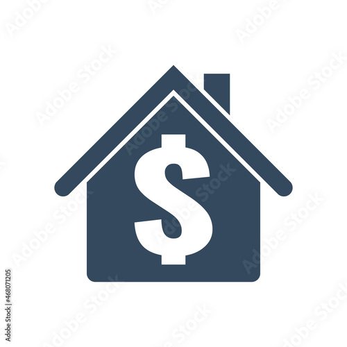 property buy or sell pictogram, house with dollar sign, gray vector icon
