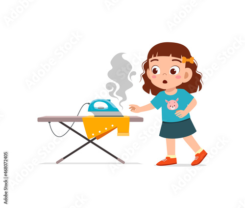 little girl shock see burned clothes from electric iron