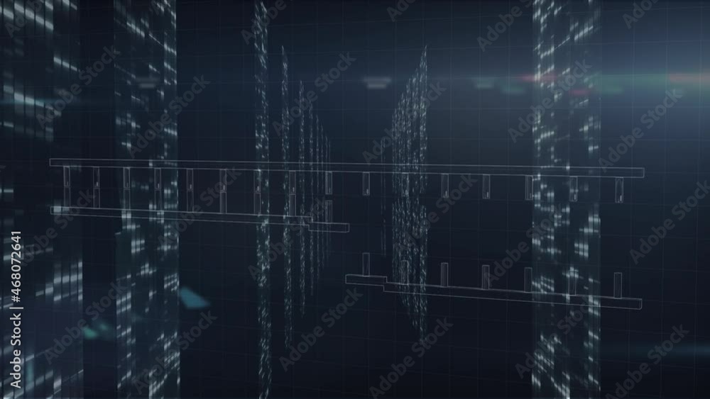 Animation of dna strand spinning and data processing over computer servers Animation of dna strand spinning and data processing over computer servers